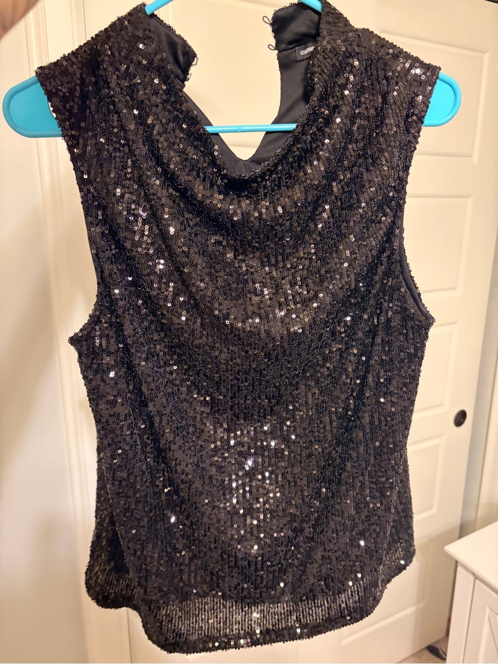 Cable & Gauge Large Black Sequin Cowl Neck Party Top Holiday NYE